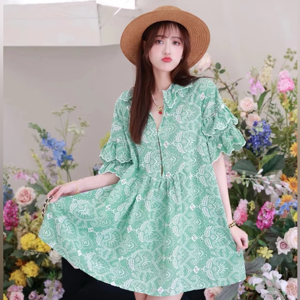 Maje Green Floral Button-Up Dress Size38